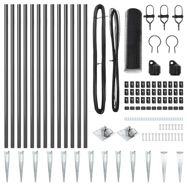 vidaXL Poste de Valla Gris 25 x 0,8 m (malla de 13 mm) Acero y PVC