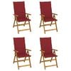 vidaXL Sillas plegables reclinables (4 unidades) con cojines, de madera maciza de acacia.