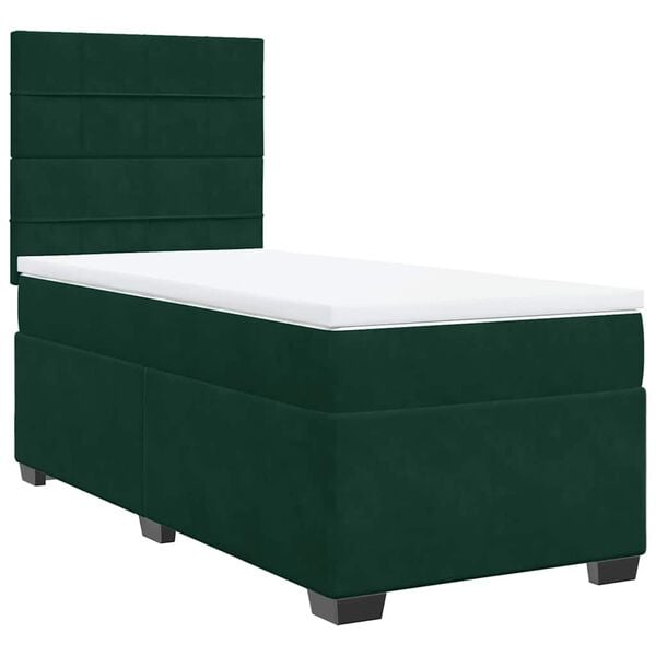 vidaXL Cama box spring con colch&oacute;n terciopelo verde oscuro 90x200 cm