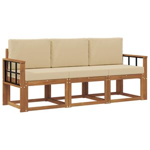 vidaXL Conjunto de sof&aacute;s de exterior con coj&iacute;n 3 pcs Natural y Beige