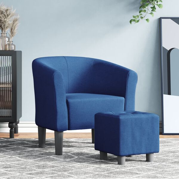 vidaXL Sill&oacute;n con taburete tela azul