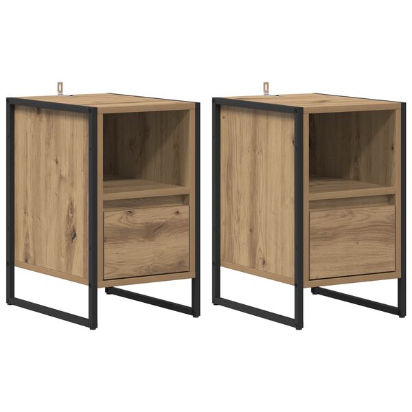 vidaXL Mesa de Noche con caj&oacute;n 2 pcs Roble Artesanal 39,5 x 30 x 50 cm