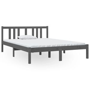 vidaXL Estructura cama doble sin colch&oacute;n madera maciza gris 135x190 cm