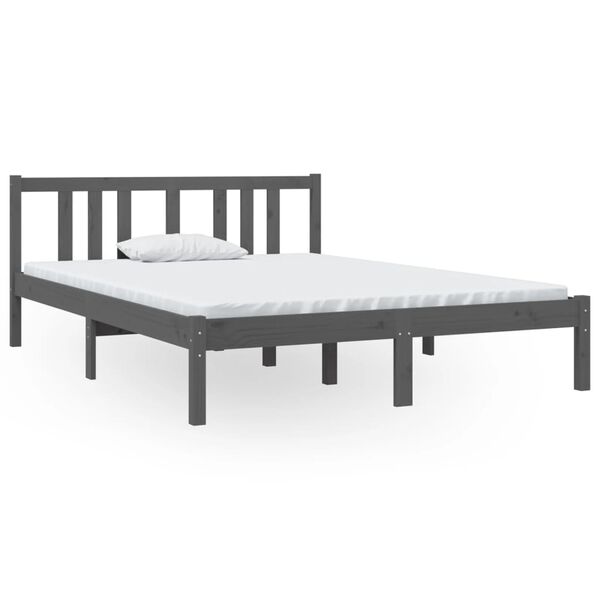 vidaXL Estructura cama doble sin colch&oacute;n madera maciza gris 135x190 cm