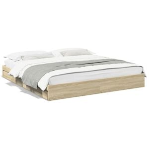 vidaXL Cama con cajones madera ingenier&iacute;a roble Sonoma 180x200 cm