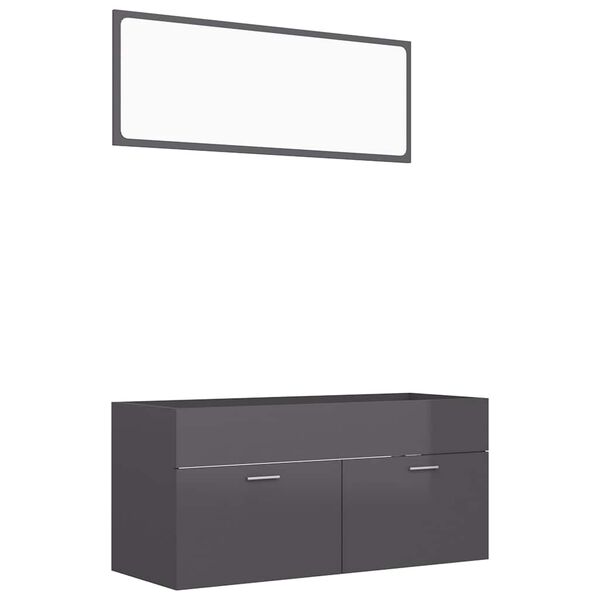 vidaXL Set muebles de ba&ntilde;o 2 piezas madera contrachapada gris brillo