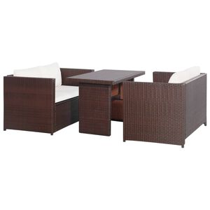 vidaXL Set muebles de jard&iacute;n 3 pzas con cojines rat&aacute;n sint&eacute;tico marr&oacute;n