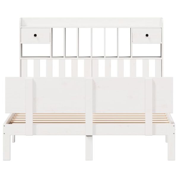vidaXL Cama con estantería sin colchón madera maciza blanca 140x190 cm