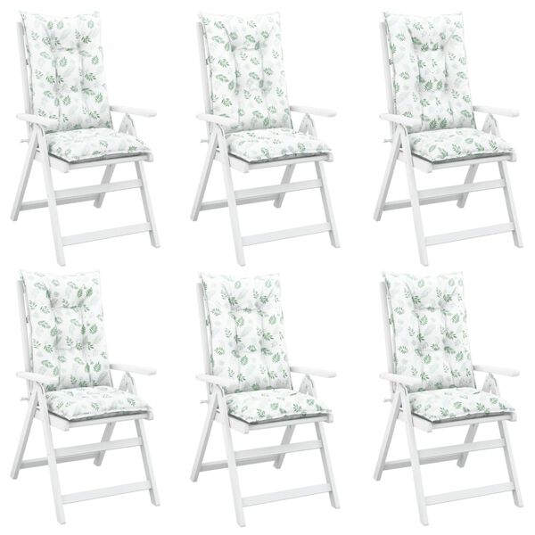 vidaXL Coj&iacute;n silla de jard&iacute;n respaldo alto 6 uds tela hojas 120x50x7cm