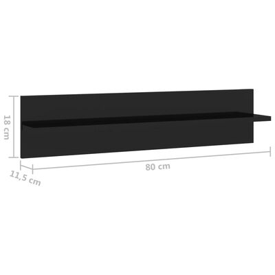vidaXL Estante de pared 2 uds contrachapado negro brillo 80x11,5x18 cm