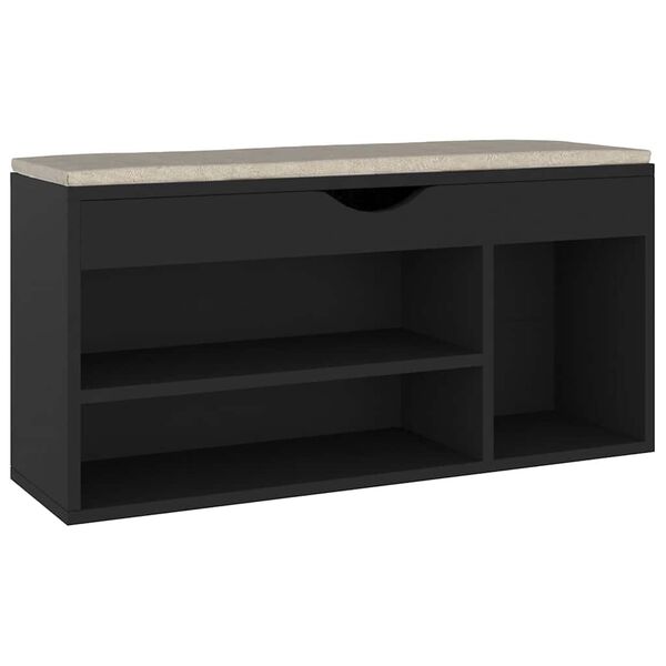 vidaXL Banco zapatero con coj&iacute;n madera ingenier&iacute;a negro 104x30x49 cm