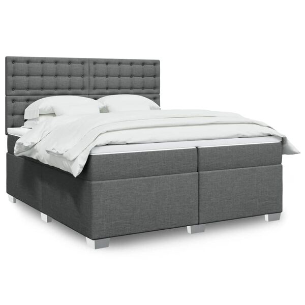 vidaXL Cama box spring con colch&oacute;n tela gris oscuro 200x200 cm