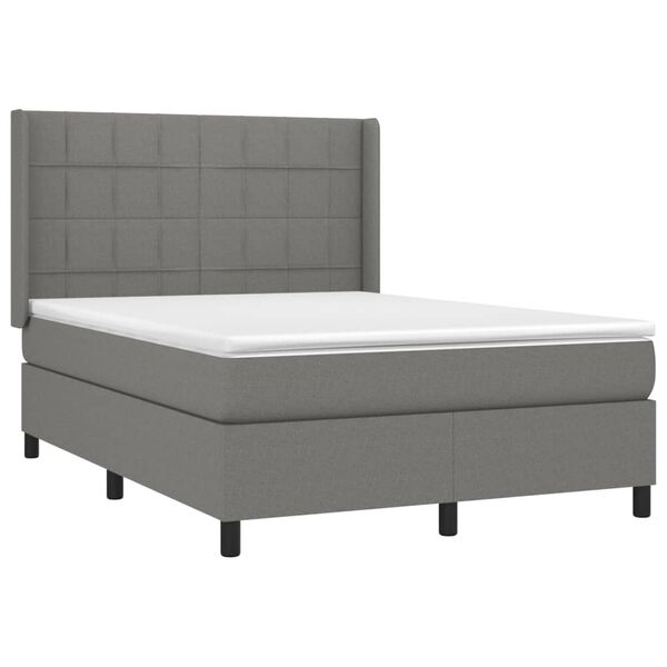 vidaXL Cama box spring colch&oacute;n y luces LED tela gris oscuro 140x190 cm