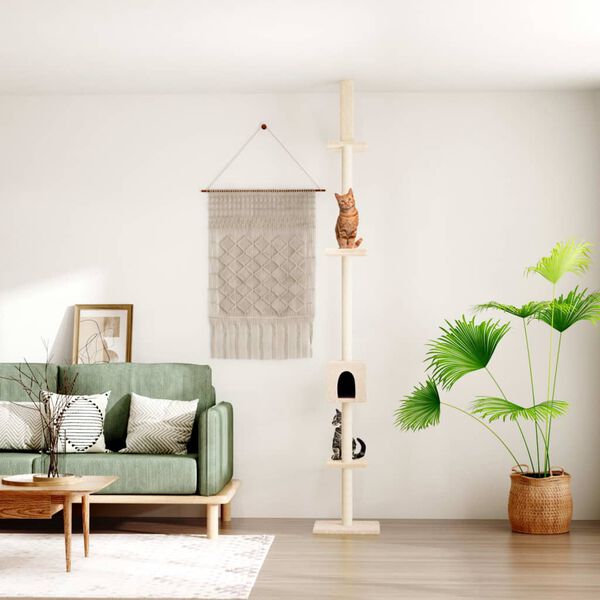 vidaXL &Aacute;rbol rascador para gatos de suelo a techo crema 250,5-276,5 cm