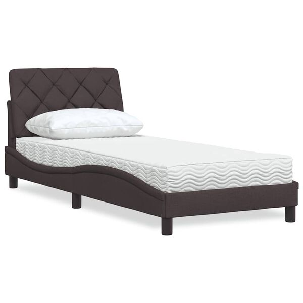 vidaXL Cama con colch&oacute;n tela marr&oacute;n oscuro 90x200 cm