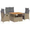 vidaXL Set de comedor jard&iacute;n con cojines 4 pzas rat&aacute;n sint&eacute;tico beige