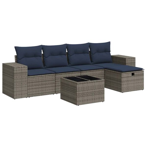 vidaXL Set de muebles de jard&iacute;n 6 pzas y cojines rat&aacute;n sint&eacute;tico gris