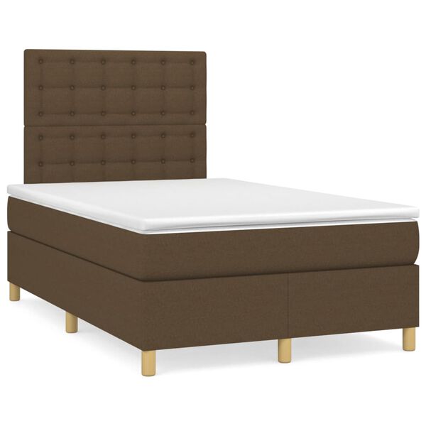 vidaXL Cama box spring con colch&oacute;n tela marr&oacute;n oscuro 120x200 cm