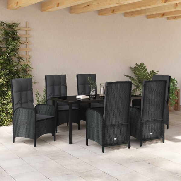 vidaXL Conjunto de Comedor de Jard&iacute;n 7 pcs Negro rat&aacute;n sint&eacute;tico