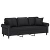 vidaXL Sof&aacute; 3 plazas almohadas y cojines cuero sint&eacute;tico negro 180 cm