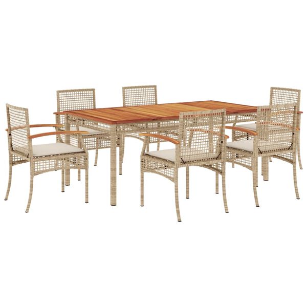 vidaXL Set comedor de jard&iacute;n 7 pzas con cojines rat&aacute;n sint&eacute;tico beige