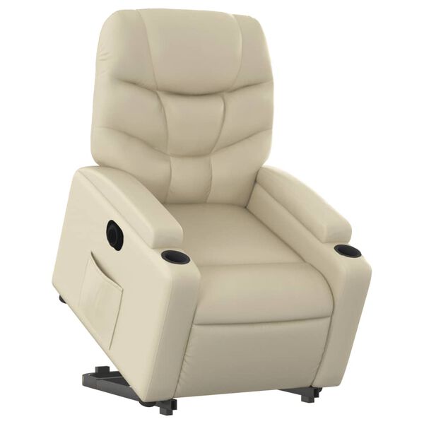 vidaXL Sill&oacute;n reclinable elevable el&eacute;ctrico de cuero sint&eacute;tico crema