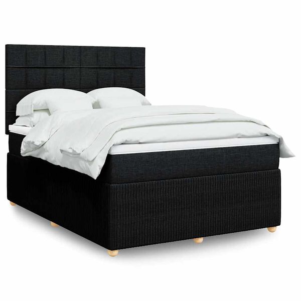 vidaXL Cama box spring con colch&oacute;n tela negro 140x200 cm