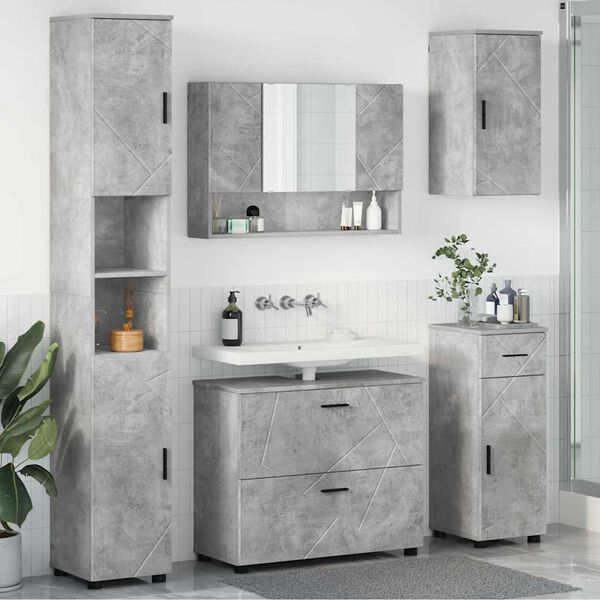 vidaXL Juego de muebles de ba&ntilde;o con caj&oacute;n 5 pcs Gris Concreto