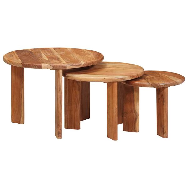 vidaXL Mesas de Caf&eacute; Nido 3 pcs Marr&oacute;n Madera de Acacia S&oacute;lida
