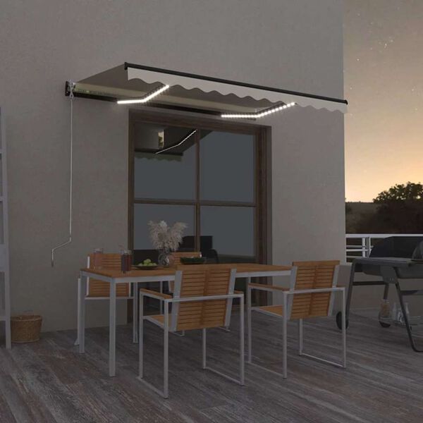 vidaXL Toldo retráctil manual con LED color crema 350x250 cm