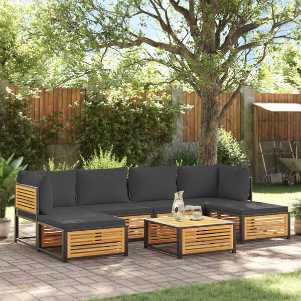 vidaXL Set de sof&aacute;s de jard&iacute;n con cojines 7 pzas madera maciza acacia