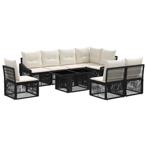 vidaXL Conjunto de sof&aacute;s de jard&iacute;n 9 uds. Negro y Blanco Crema