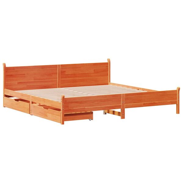 vidaXL Cama sin colch&oacute;n madera maciza de pino marr&oacute;n cera 200x200 cm