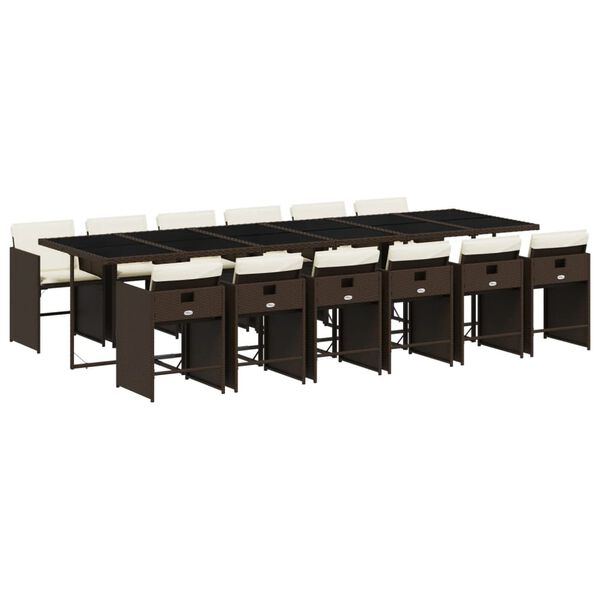 vidaXL Set muebles de jard&iacute;n 13 pzas y cojines rat&aacute;n sint&eacute;tico marr&oacute;n