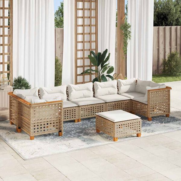 vidaXL Set de sofás de jardín y cojines 8 piezas ratán sintético beige