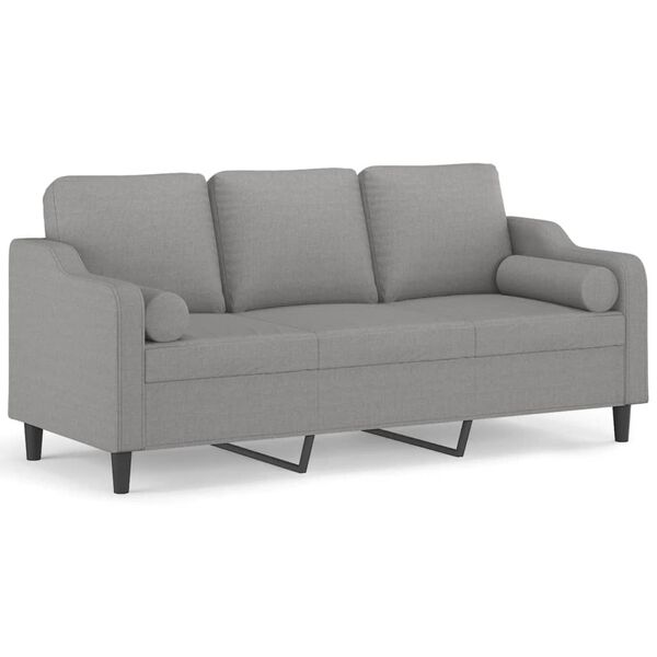 vidaXL Sof&aacute; de 3 plazas con almohadas y cojines tela gris claro 180 cm