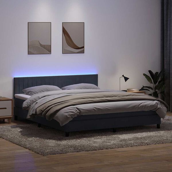 vidaXL Cama box spring con colch&oacute;n y LED terciopelo gris oscuro 180x210 cm