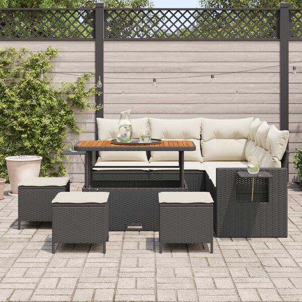 vidaXL Conjunto de sof&aacute; de jard&iacute;n 9 pcs Negro rat&aacute;n sint&eacute;tico