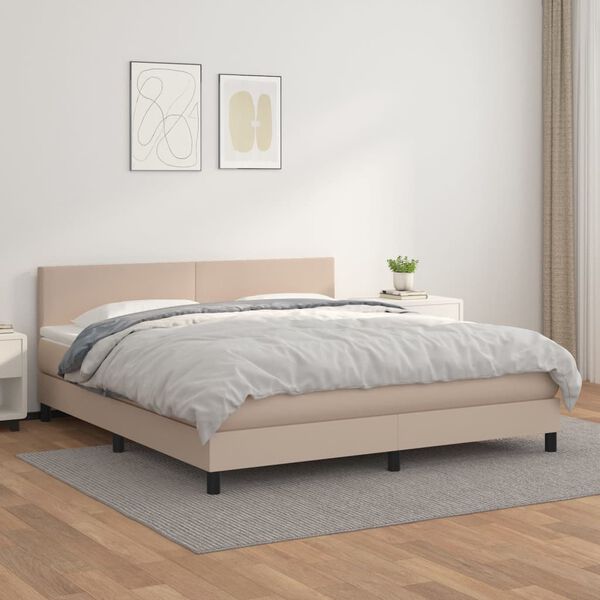 vidaXL Cama box spring con colchón cuero sintético capuchino 160x200cm