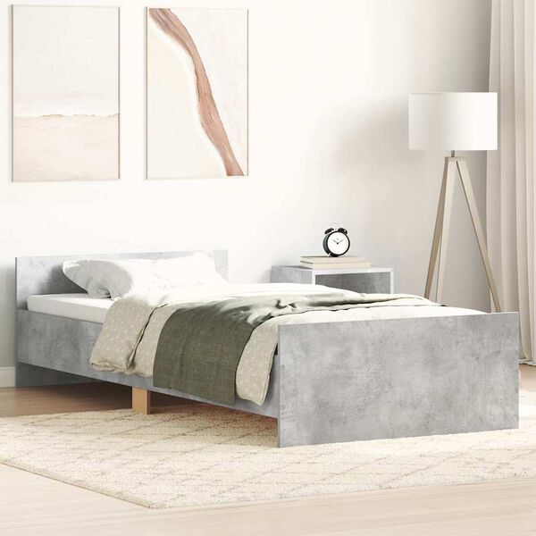 vidaXL Estructura de cama madera de ingeniería gris hormigón 75x190 cm
