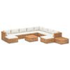 vidaXL Muebles de jard&iacute;n 12 pzas con cojines crema madera maciza teca
