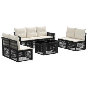 vidaXL Conjunto de sof&aacute;s de jard&iacute;n 8 uds. Negro y Blanco Crema