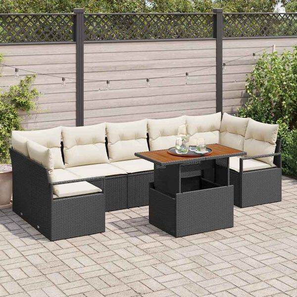 vidaXL Conjunto de sof&aacute; de jard&iacute;n con coj&iacute;n Manual 8 pcs Negro y crema