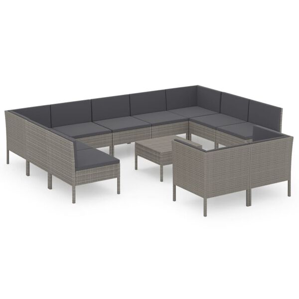 vidaXL Set de muebles de jard&iacute;n 12 pzas y cojines rat&aacute;n sint&eacute;tico gris