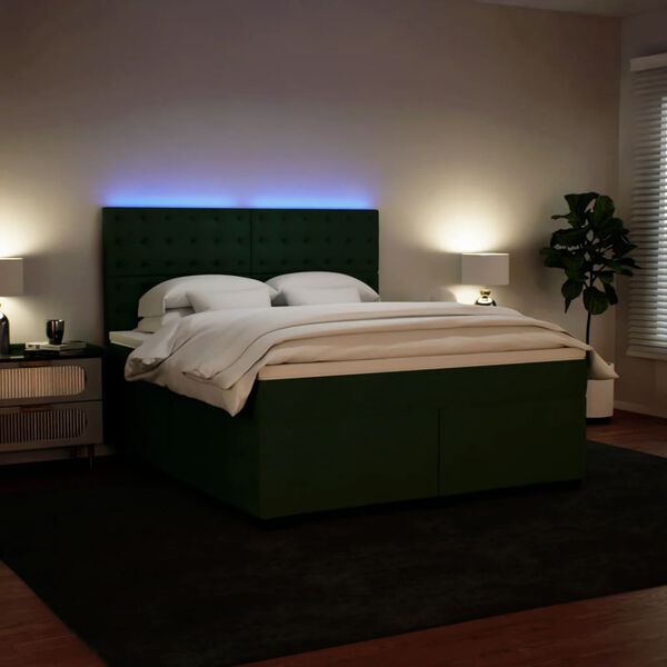 vidaXL Cama box spring con colch&oacute;n terciopelo verde oscuro 180x200 cm