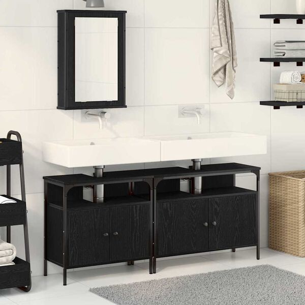 vidaXL Unidades de Tocador de Ba&ntilde;o 3 pcs Negro Madera contrachapada