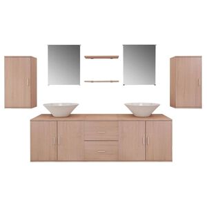 vidaXL Conjunto de muebles de ba&ntilde;o y lavabo 9 piezas beige