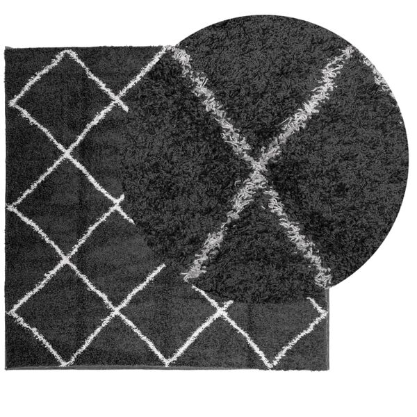 vidaXL Alfombra de pelo largo moderna PAMPLONA negro y crema 160x160cm
