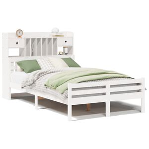 vidaXL Cama con estanter&iacute;a sin colch&oacute;n madera maciza blanca 135x190 cm