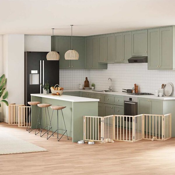 vidaXL Puerta para perros plegable 15 paneles madera de &aacute;lamo 750 cm